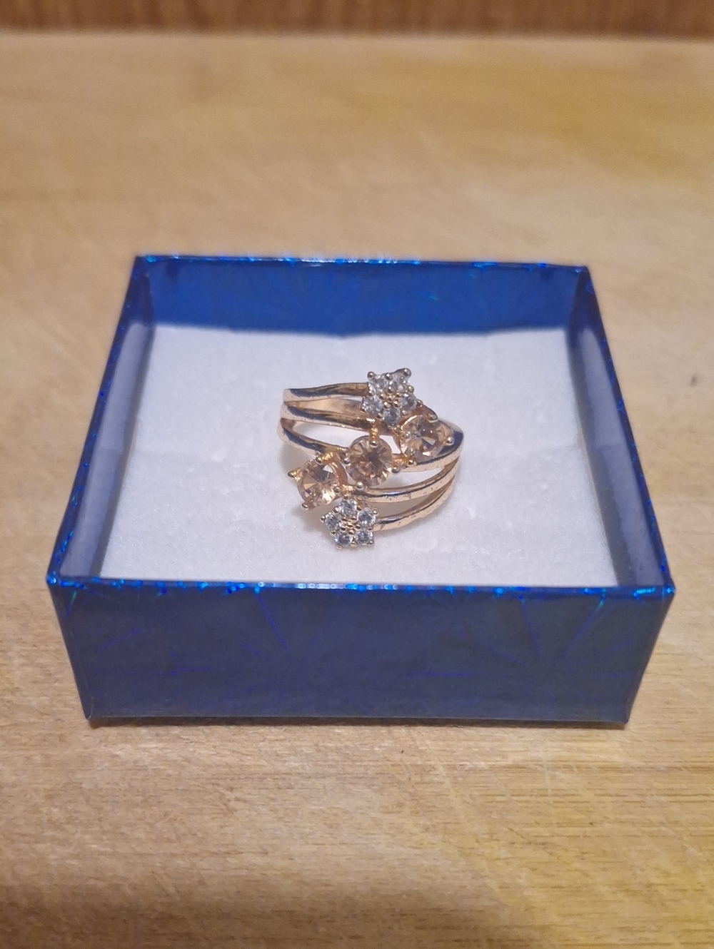 Gold-Tone Light Brown-Stone Floral Ring - Women Jewelry